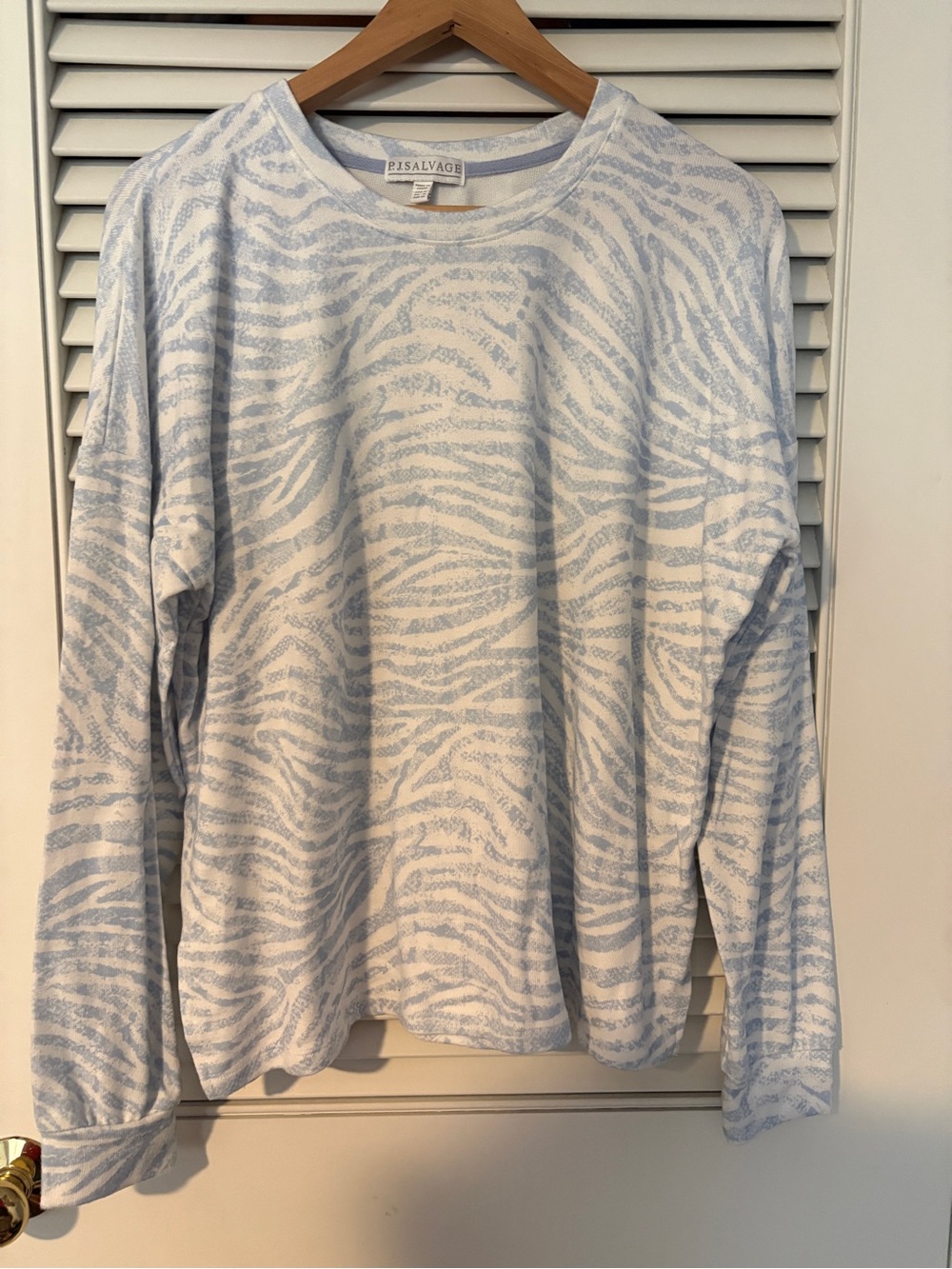 P.J. Salvage Light Blue and White Tie-Dye Long Sleeve Top